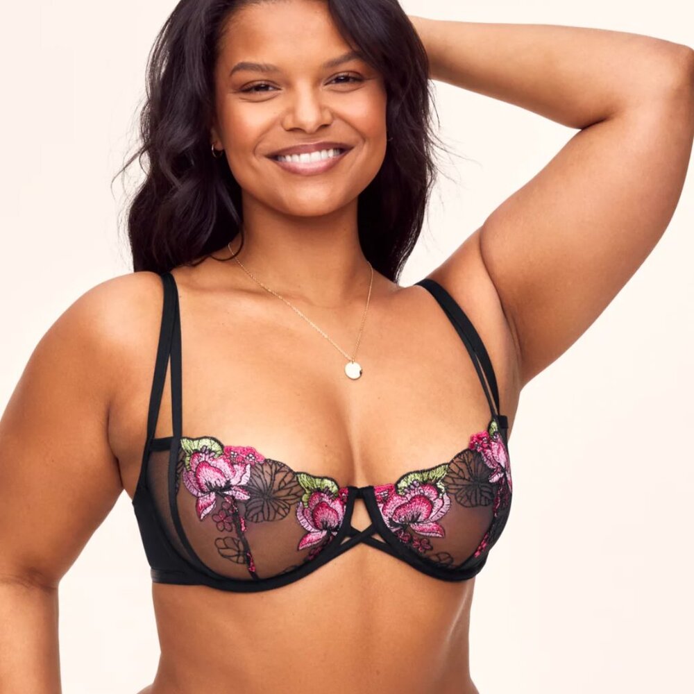 Adore Me Jayda Unlined Plus Bra Sheer Lotus Pond Embroidery 40DD Sexy Mobwife